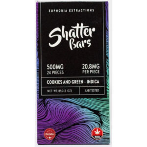 500 mg indica cookies and green flavour shatterbar front of package