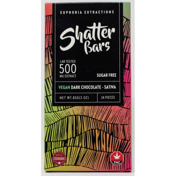 vegan 500mg sativa dark chocolate shatter bar front