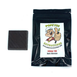 popeyes extractions mini-bar dark chocolate with 100mg THC packaging and product