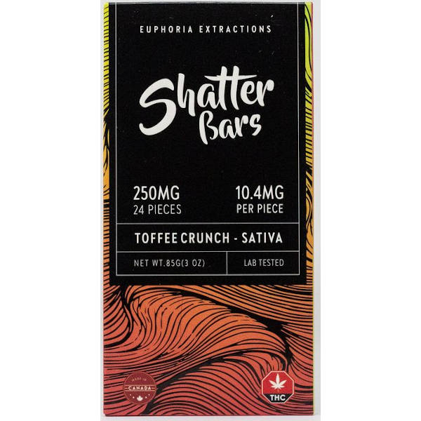 250 mg thc toffee crunch sativa shatter bar front package image