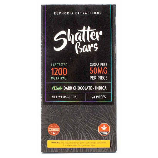 vegan dark chocolate 1200 mg shatter bar front of package