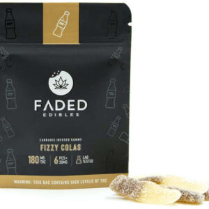 faded edibles fizzy colas gummies package with candy in front