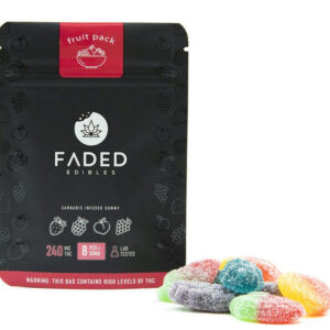 faded edibles fruit pack package with gummies beside