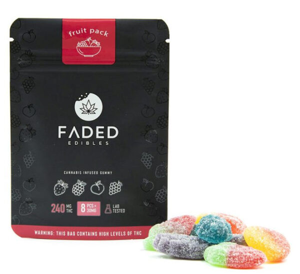 faded edibles fruit pack package with gummies beside