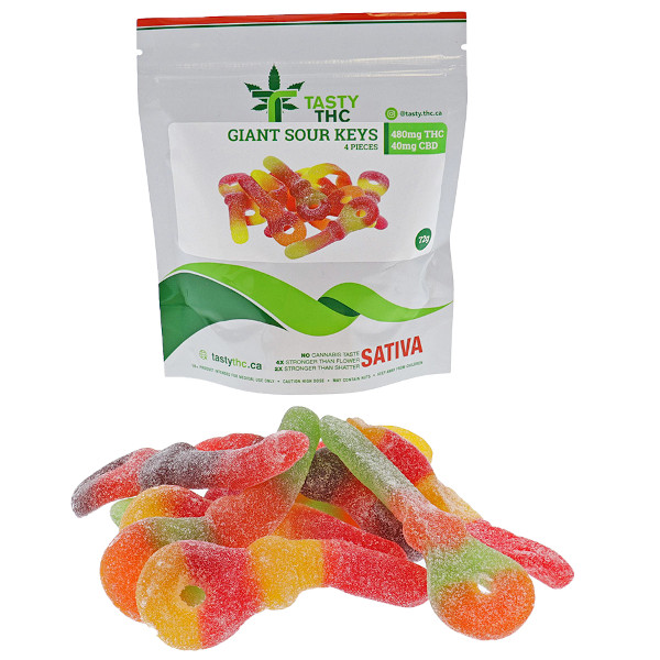 tasty thc jumbo mini keys package with candies in front