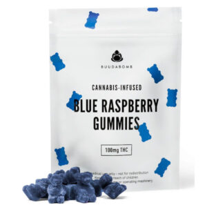 buudabomb blue raspberry 100mg thc gummy package