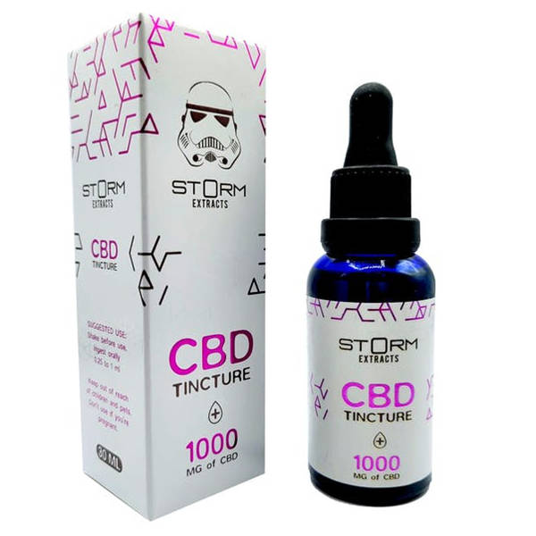storm extracts 1000mg cbd tincture package and bottle