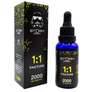 storm extracts 1:1 2000mg cbd thc tincture packaging and bottle