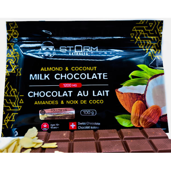 storm extracts milk chocolate with almond and coconut packaging