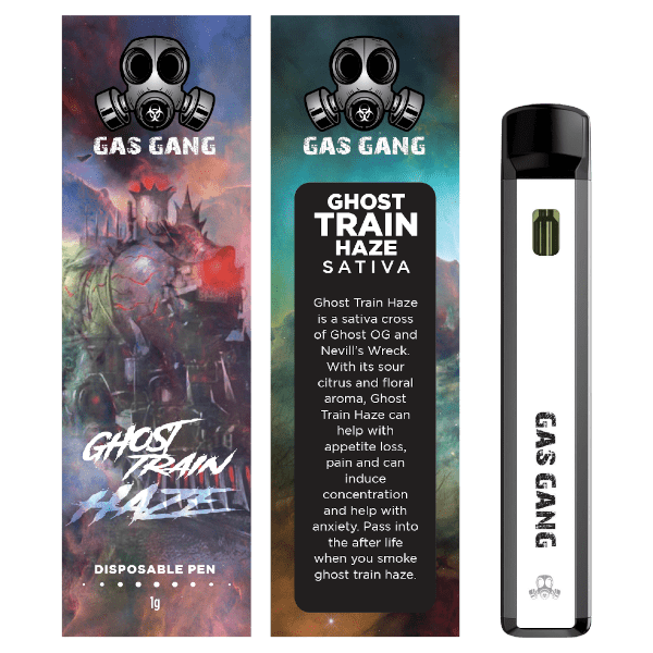 gas gang ghost train haze vape pen and packaging