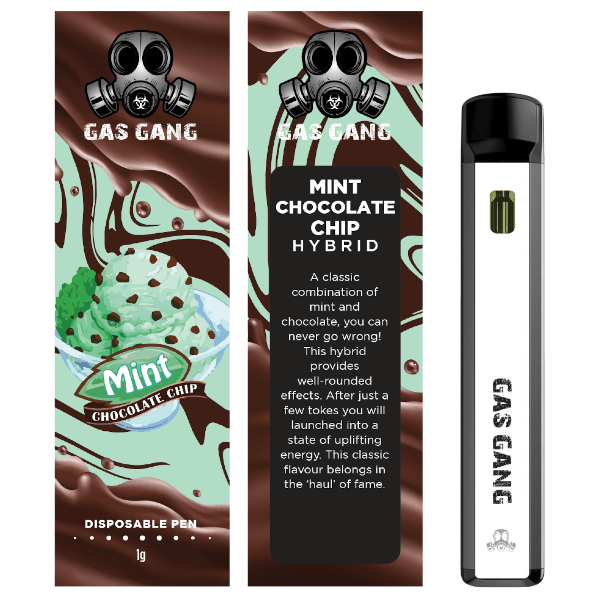 gas gang mint chocolate chip vape pen and packaging