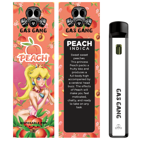 gas gang peach vape pen and packaging