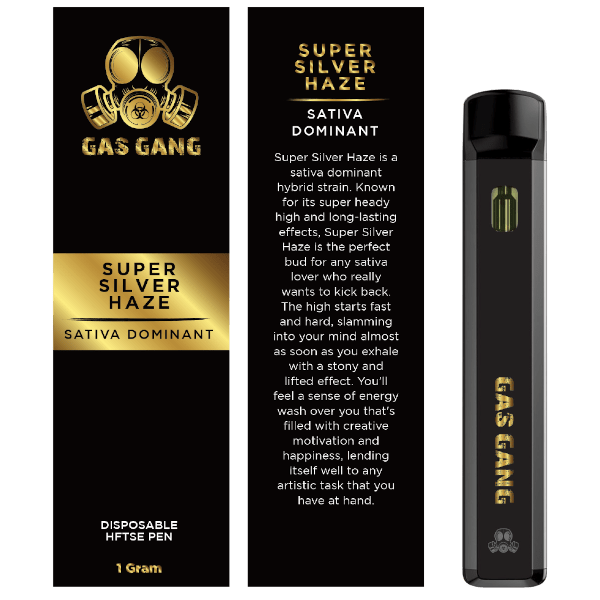 gas gand super silver haze vape pen and packaging